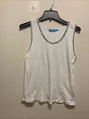 COTTON CONNECTION/Embellished White Tank Top with Silver Beaded Trim